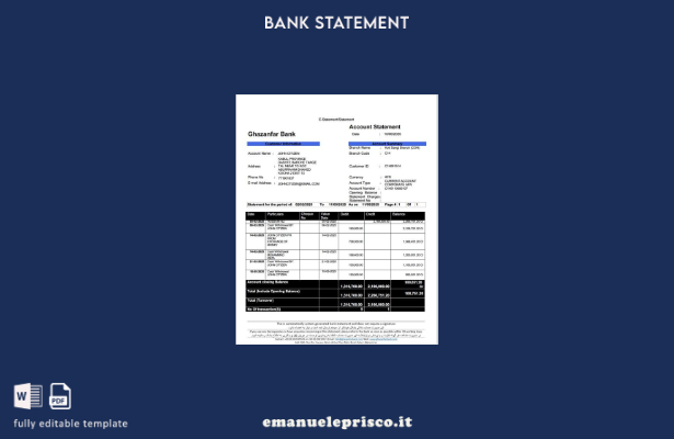 modello di estratto conto bancario di Afghanistan Ghazanfar in stile verificato